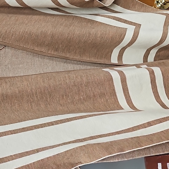 LOFT Border Stripe Poncho Wrap Shrug Tan & White Size M/L - Picture 4 of 8